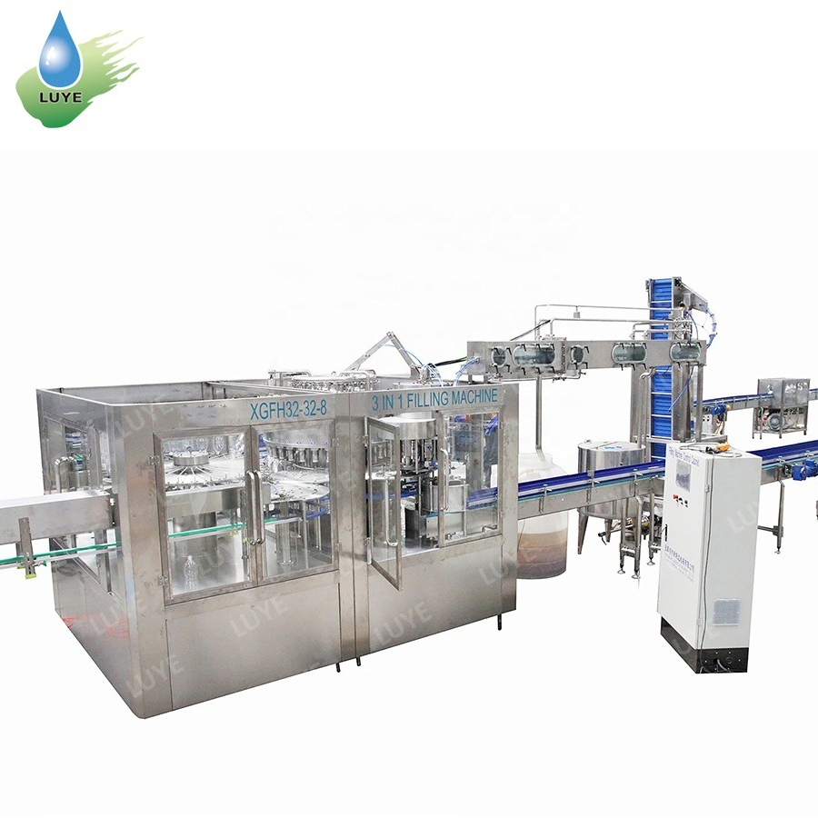 Automatic Liquid Pure Mineral Water Fruit Juice Carbonated Soft Drink Processing Bottling Machine Pet/Glass Bottle Washing Filling Capping and Packaging Machine