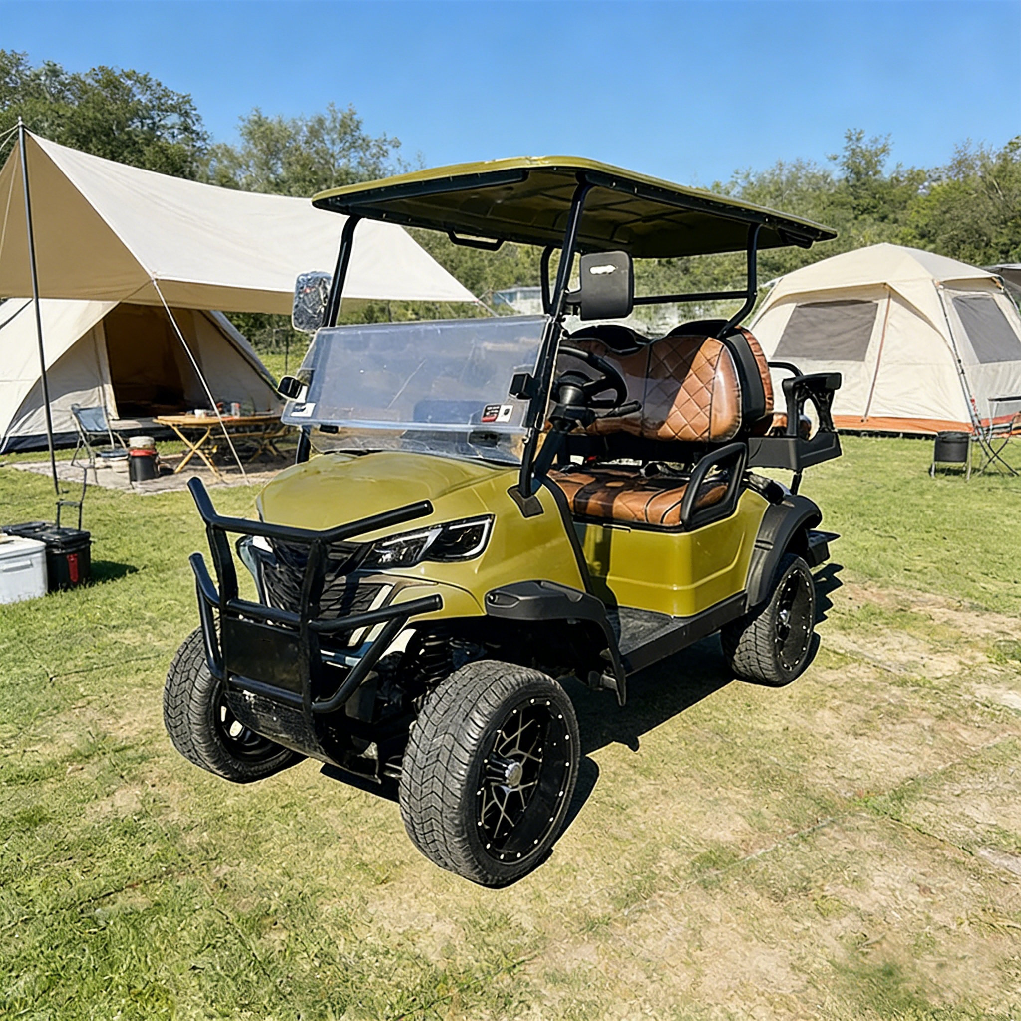 WOLAN Electric Steel Chassis Solar Charge 4 Seater Green Golf Cart with 48V Battery for Eco Park