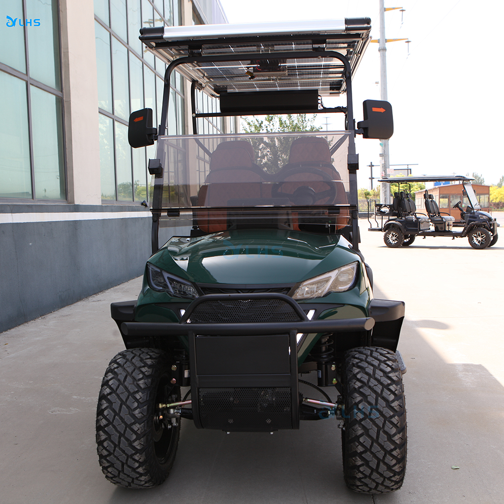 Electric Customized Golf Cart Buggy with Solar Panel 48v Lithium Golf Cart Community Use Dark Green Color Gas Power Golf Car