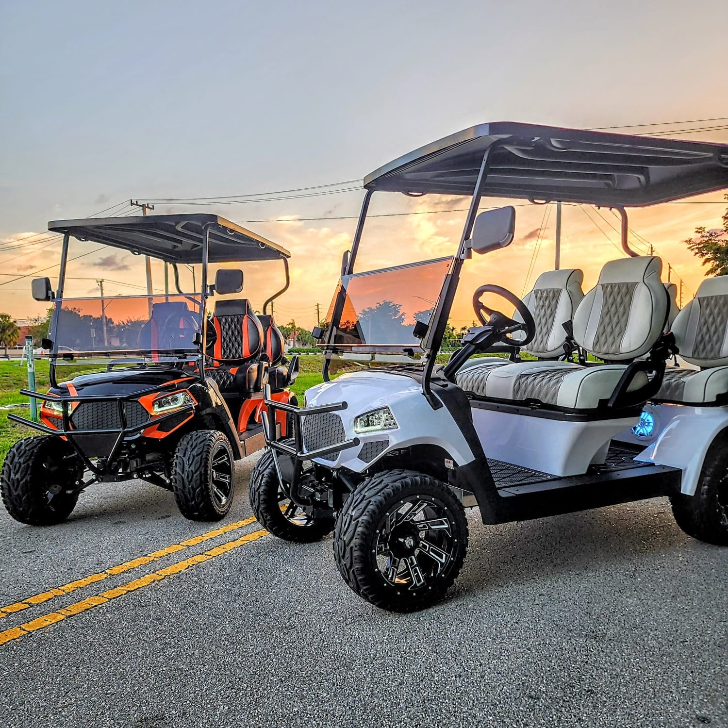 Street Legal LSV Low Speed Vehicle, Electric Custom Golf Cart 4 Seat Facing Forward, Lithium Battery Power