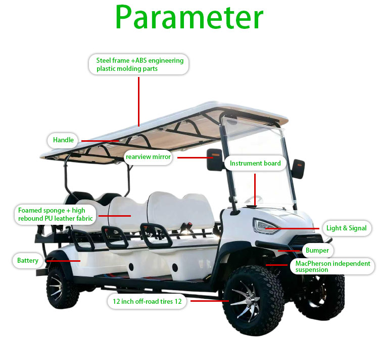 Tarion CE Certified Electric Heavy Duty 8-Seater 60V Battery Golf Cart with 35KM/H Speed &amp; 90km Range 12-inch Off-Road Tires