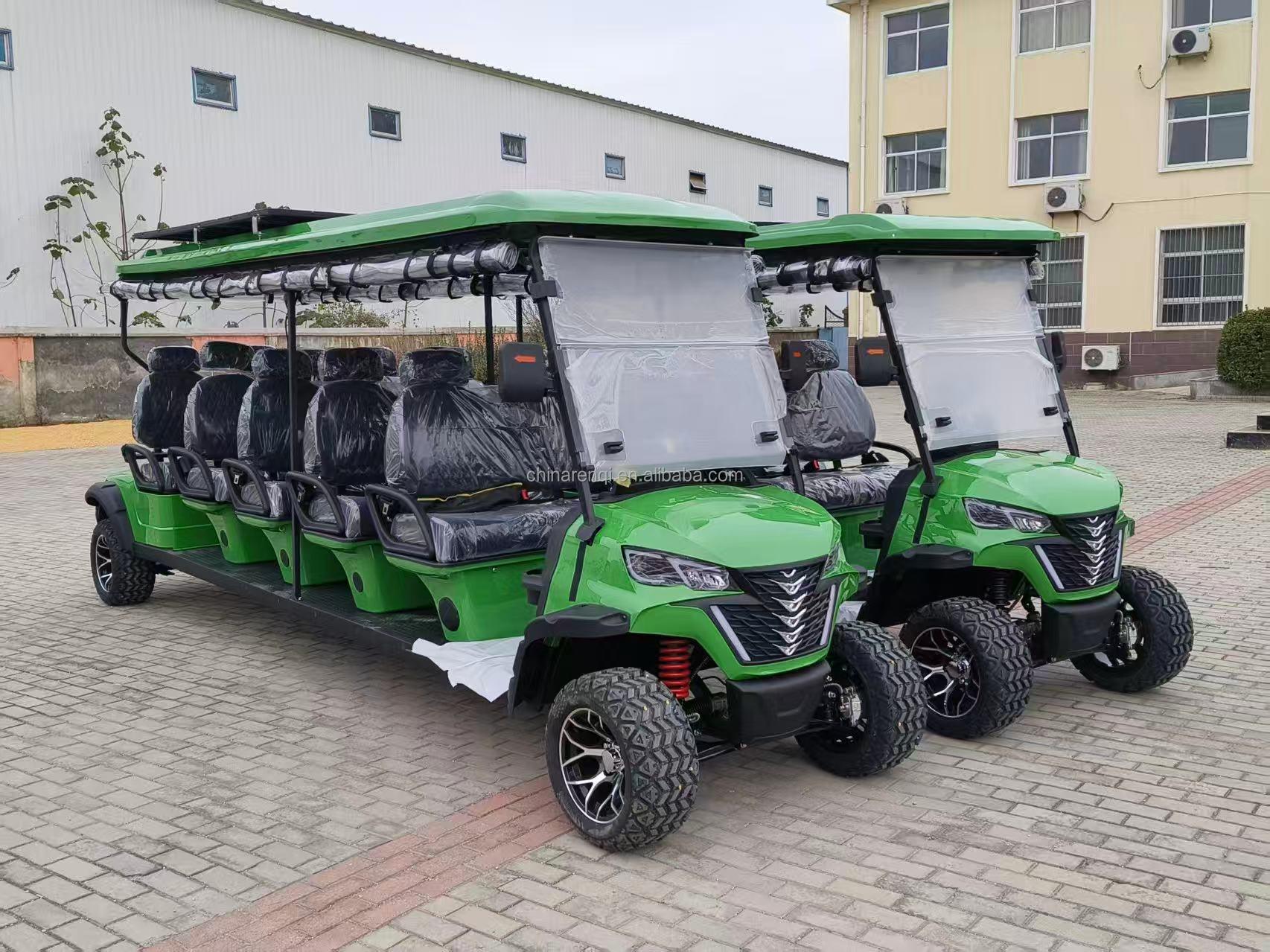 Solar Powered 10 Seater Electric Golf Cart 4 Wheel Drive off Road with 72V Battery &amp; 90km Range for Resort Hotel