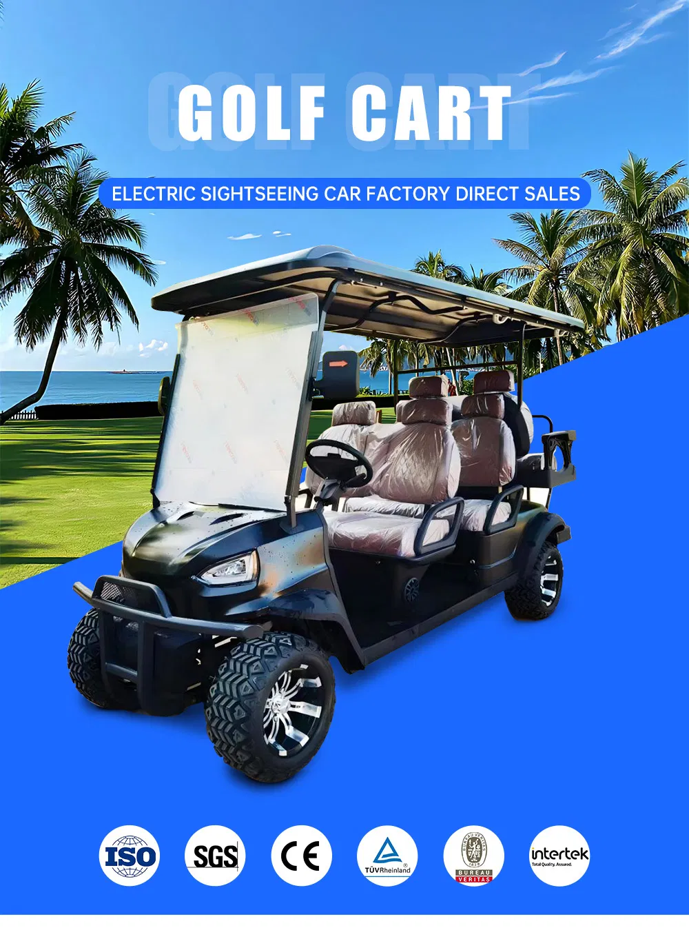 High Performance 4 Seats Electric Golf Cart - Front Profile