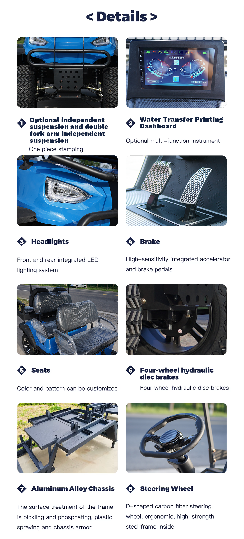 UK Customer Customized Right Hand Luxury Performance Solar Off-Road 6 Seater Electric Golf Buggy Cart with Lithium Battery