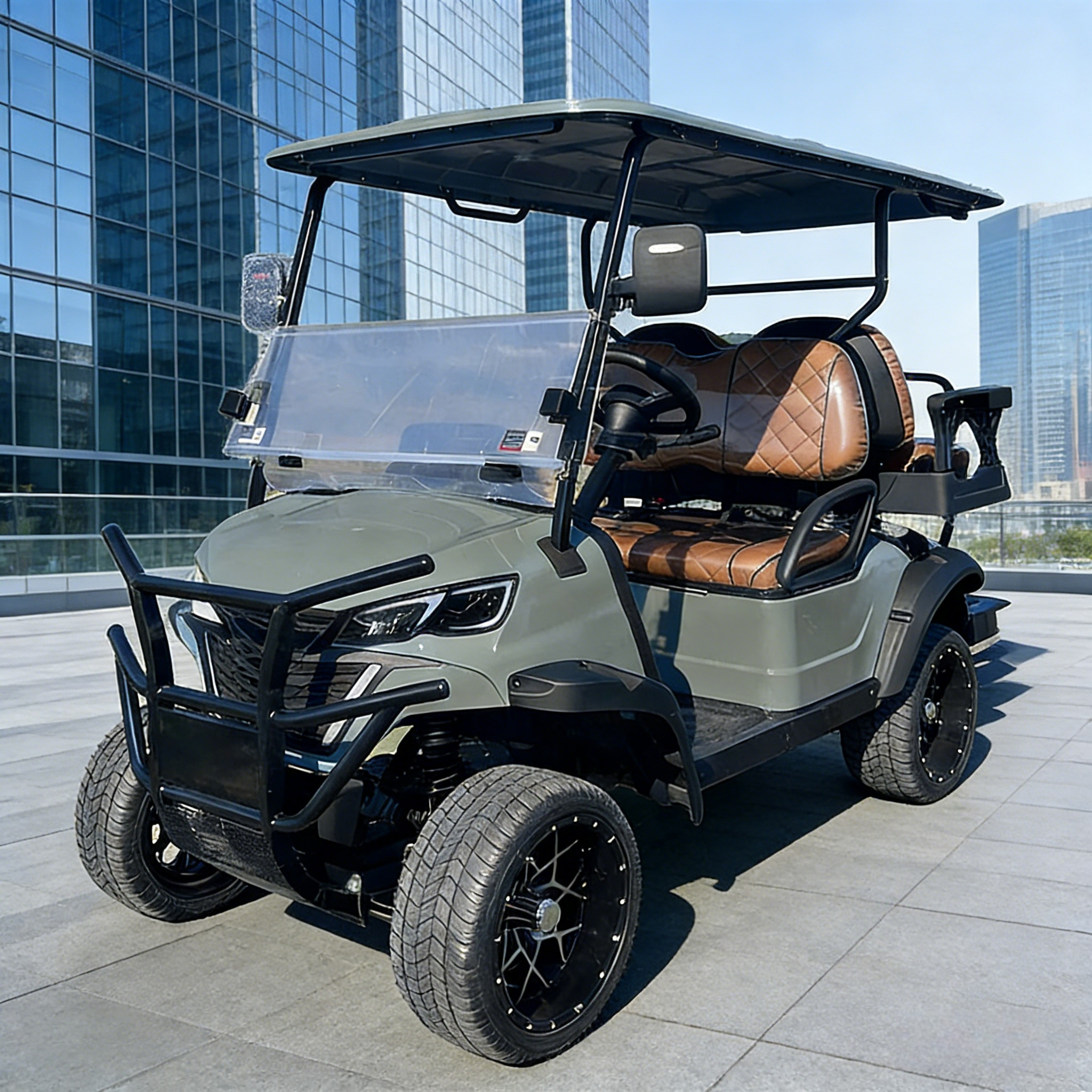 WOLAN Electric Steel Chassis Solar Charge 4 Seater Green Golf Cart with 48V Battery for Eco Park