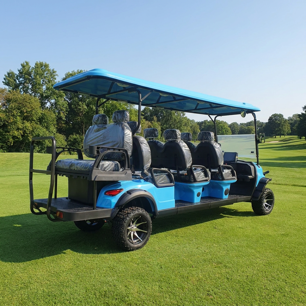 Luxury Design Street Legal Blue 8 Passenger 5kw Motor Electric Golf Cart for Resort Scenic Area Transportation