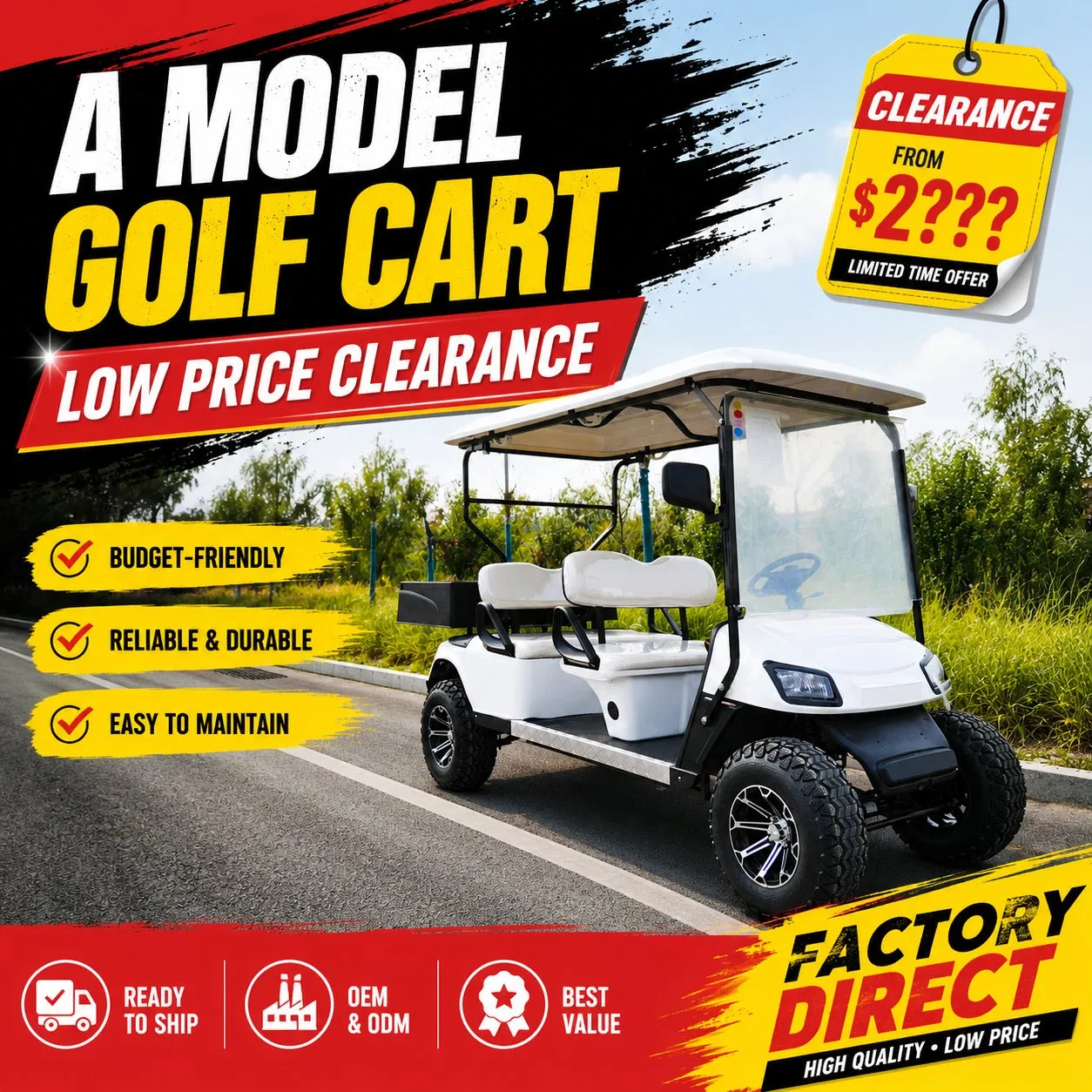 Low Price with Cargo Bed 2 Seater 48V 4kw AC Motor 500kg Load Capacity Utility Electric Golf Cart