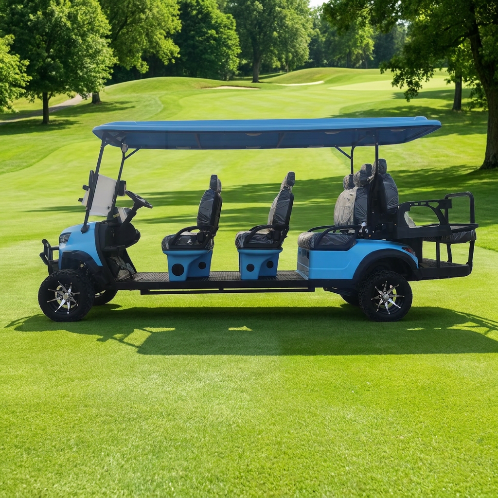 Luxury Design Street Legal Blue 8 Passenger 5kw Motor Electric Golf Cart for Resort Scenic Area Transportation