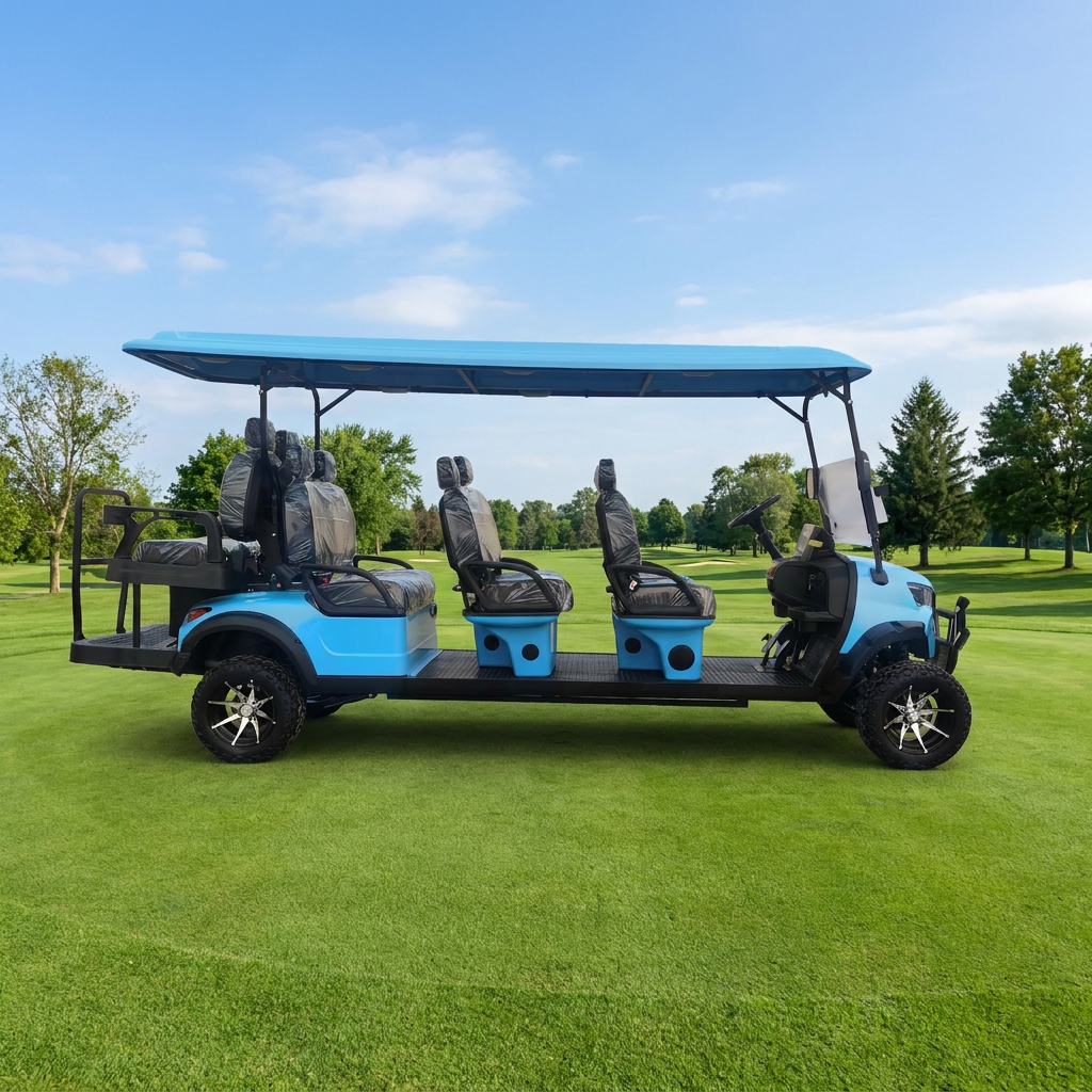 Luxury Design Street Legal Blue 8 Passenger 5kw Motor Electric Golf Cart for Resort Scenic Area Transportation