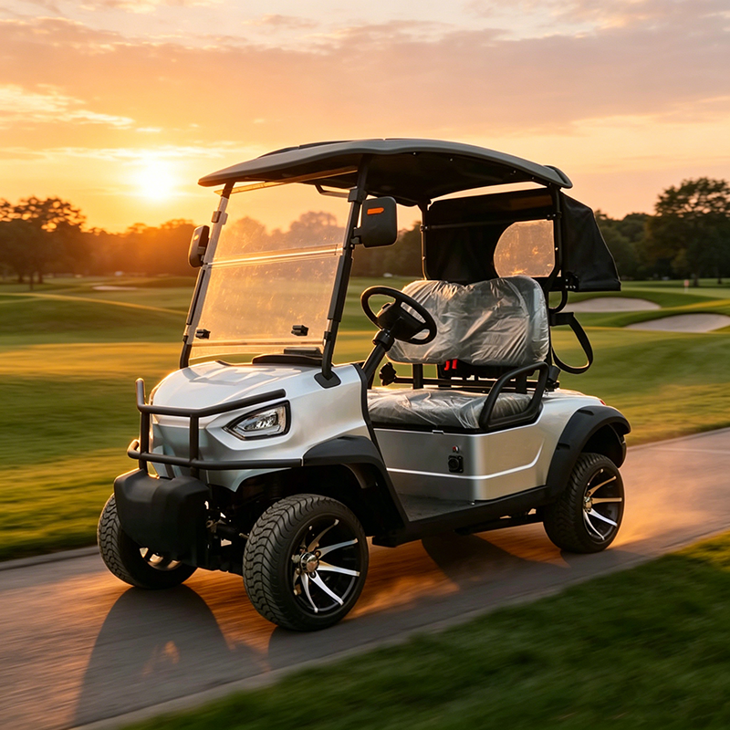 Silver 2-Seater Urban Electric Golf Cart, Compact Utility Vehicle with Foldable Windshield &amp; Rear Privacy Cover