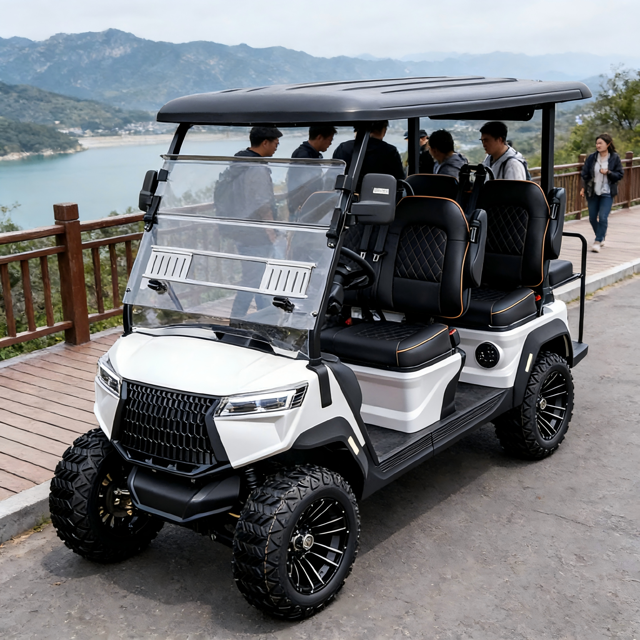 4 Seater Luxury Design Electric Golf Cart Street Legal LSV (Low Speed Vehicle) with Lithium Battery &amp; Off-Road Tires