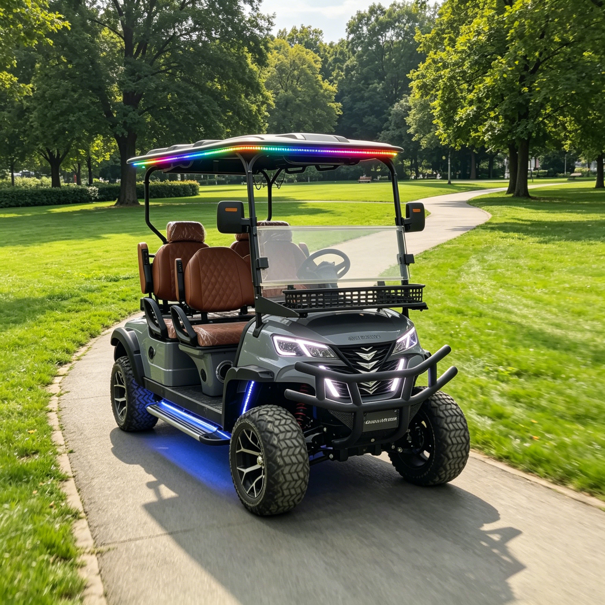 Smart 4-Seater Electric Golf Cart with 9" Touchscreen Backup Camera Bluetooth Street Legal LSV 48V LiFePO4 Lithium 5kW AC Motor