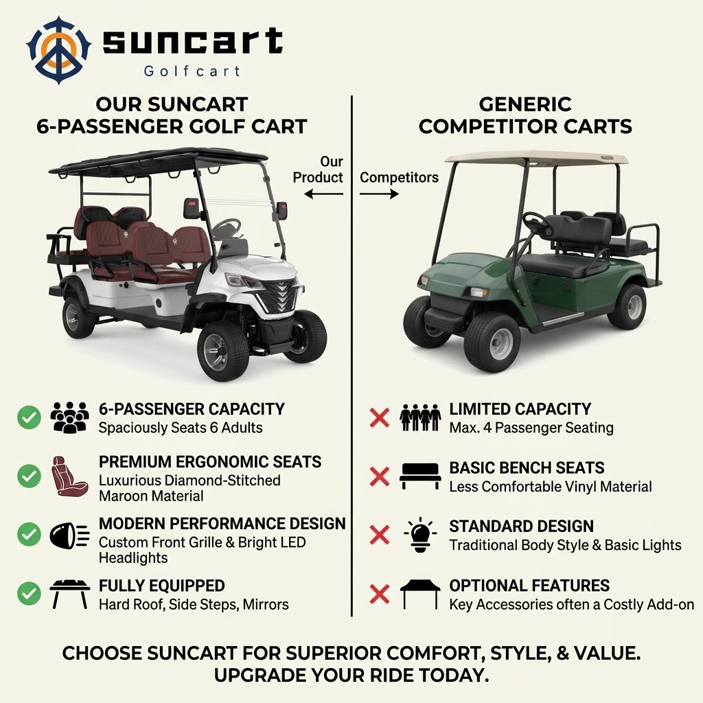 Street Legal 4+2 Seater Golf Cart 6 Passenger LSV for USA/Canada Neighborhood Use