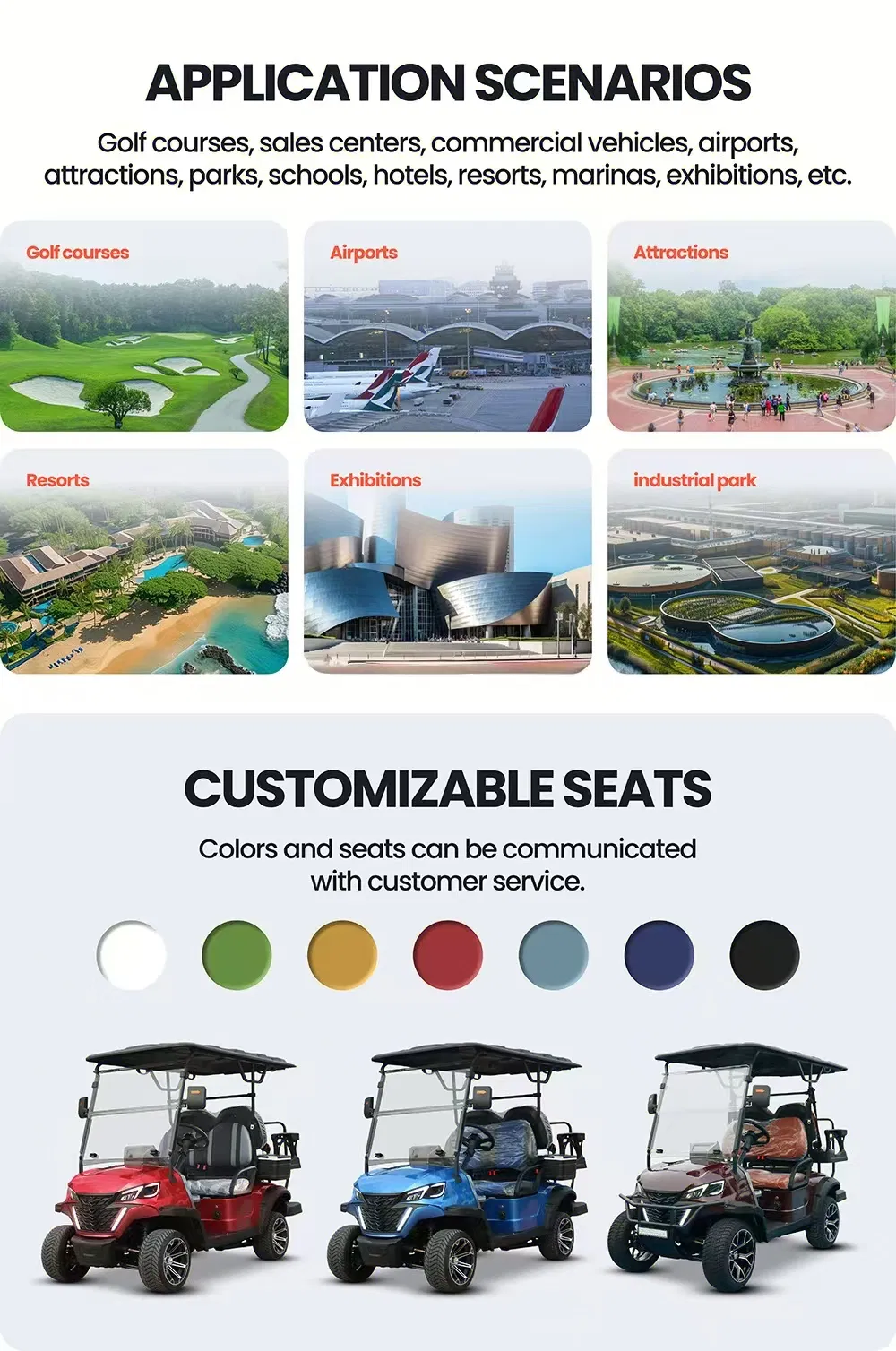 Wholesale Customizable Colors High-Speed Performance Compact-Sized Battery Golf Cart with One-Year Warranted