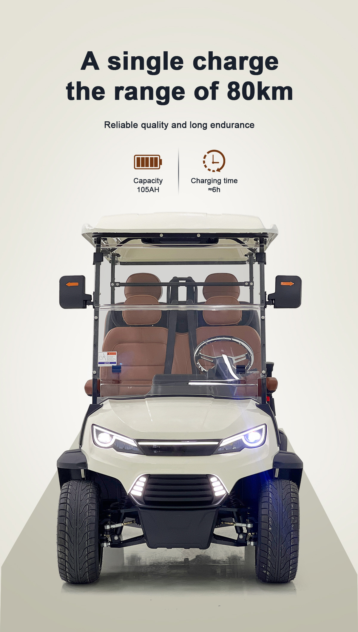 Customizable Off-Road 4-Seater Electric Golf Cart Lithium Battery 70-90km Range 5KW/6.3KW Motor 70 Km/h Max Speed CE/DOT/Eec