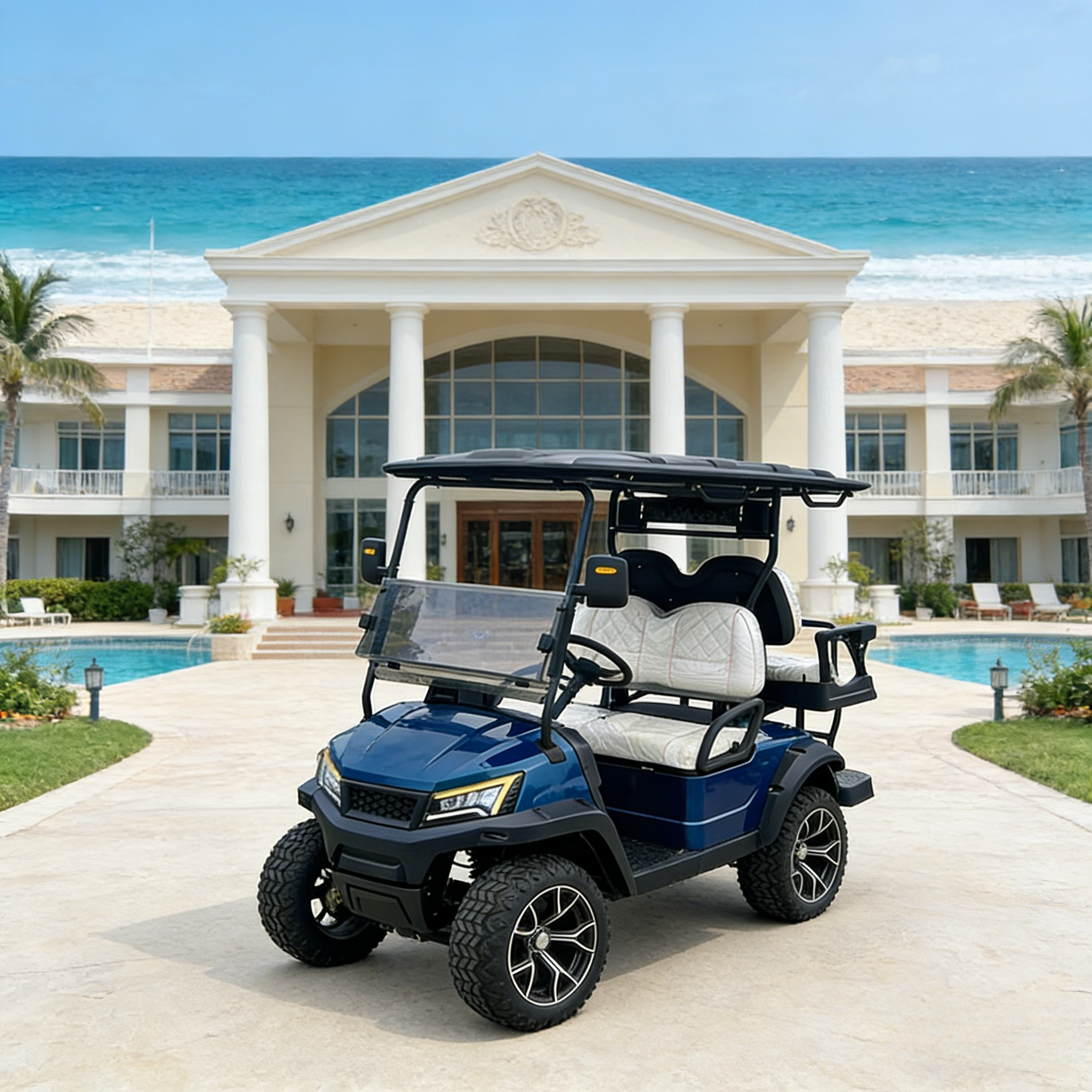 Professional Grade 4 Seater Golf Cart with Rear Caddie Standing Platform for Club Course and Rental Fleets