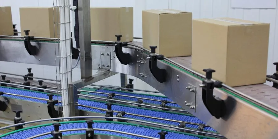 Powered Modular Belt Conveyor System for High Speed Sorting of Boxed Food Compatible with Packaging Machine