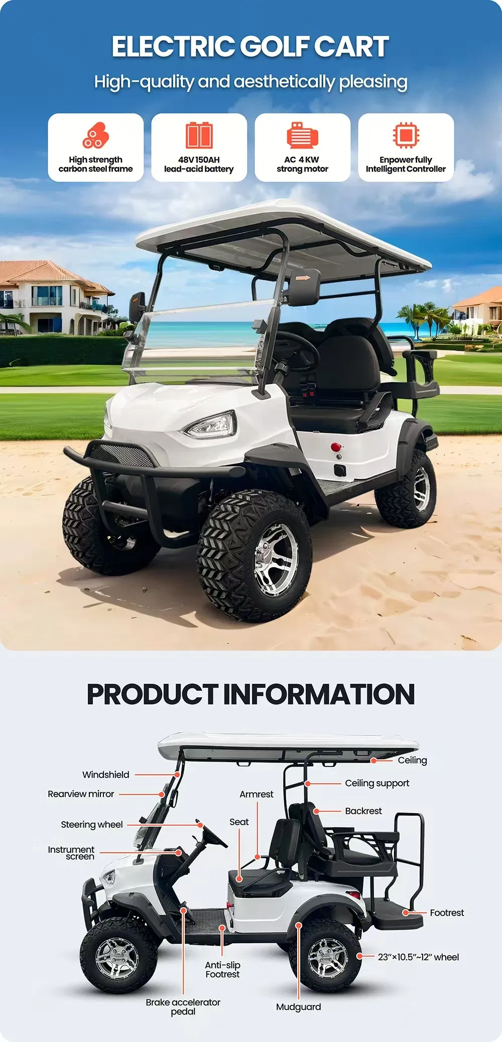 Driving-Stable Performance High Speed Capable AC 4kw Motor Driven Golf Buggies Cart
