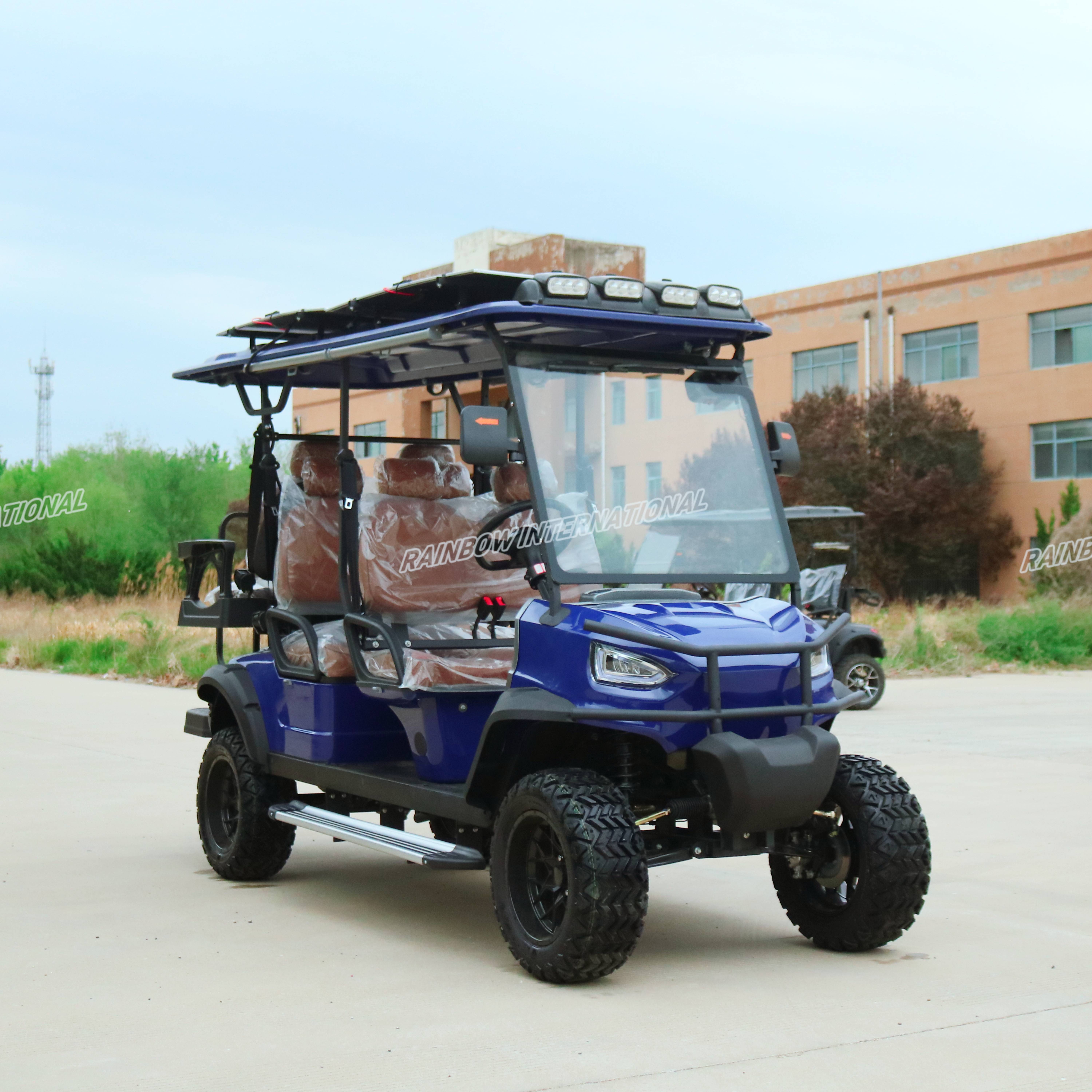 UK Customer Customized Right Hand Luxury Performance Solar Off-Road 6 Seater Electric Golf Buggy Cart with Lithium Battery