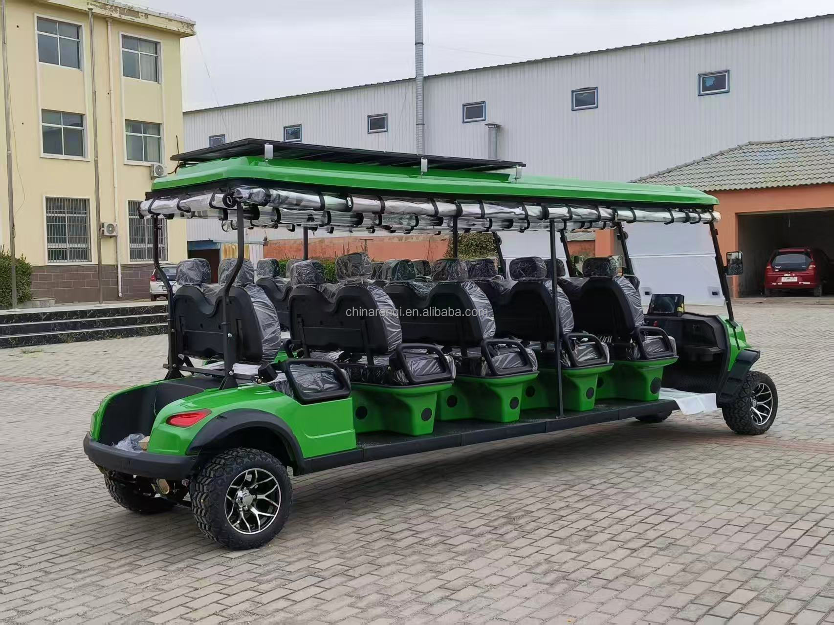 Solar Powered 10 Seater Electric Golf Cart 4 Wheel Drive off Road with 72V Battery &amp; 90km Range for Resort Hotel