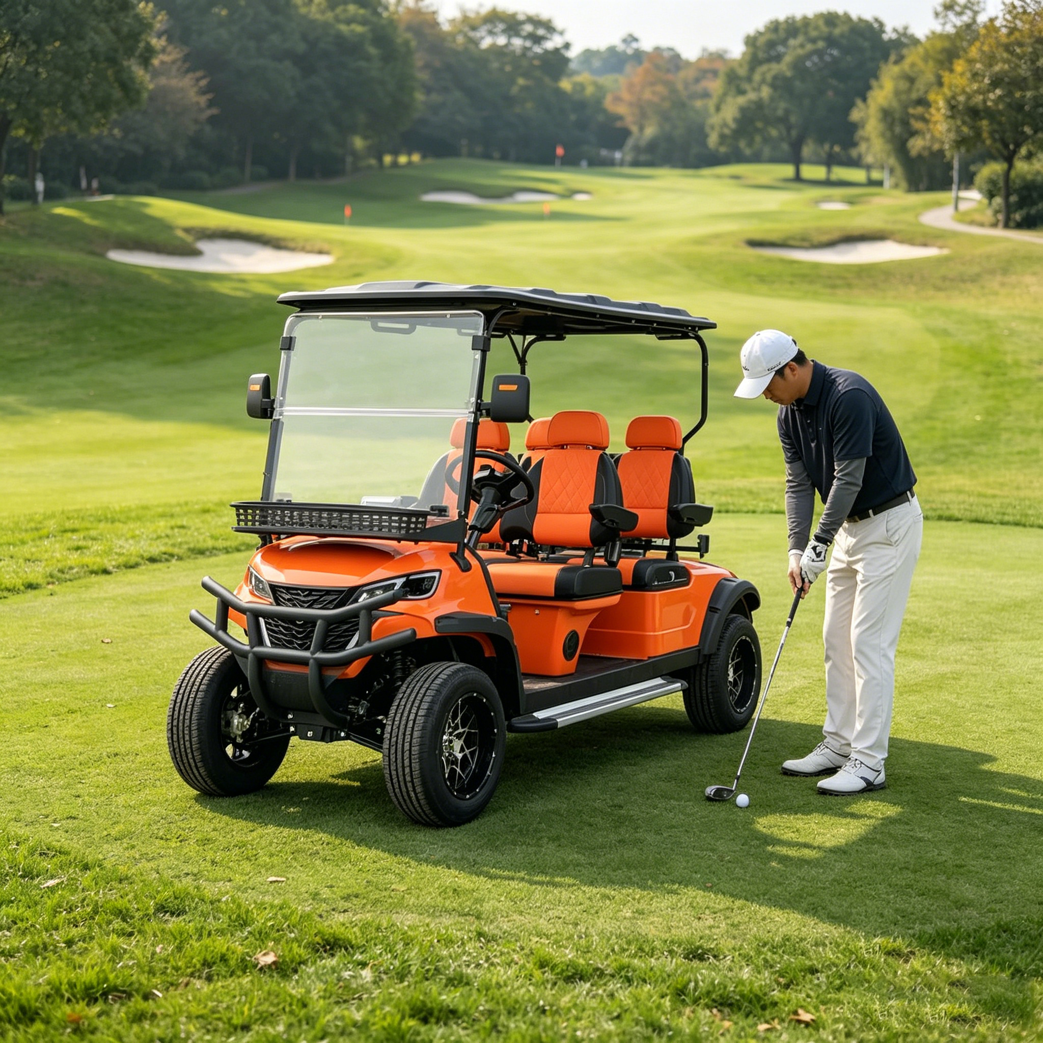 Rainbow Super-Torque Electric Golf Cart 4-Seater 72V Lithium System 7kW AC Motor Lifted High-Performance Buggy Hilly