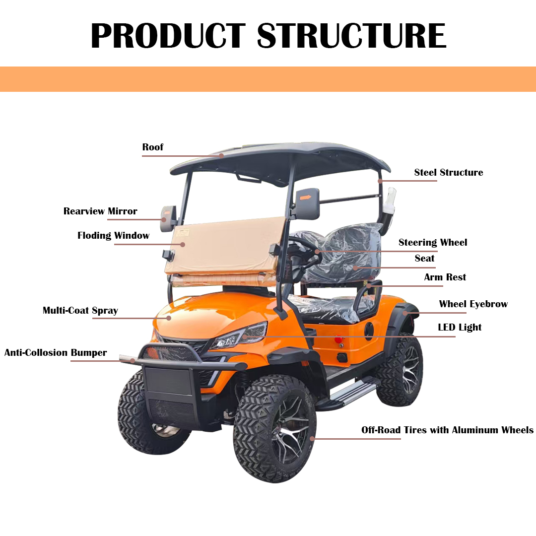 Chinese Road Utility Vehicle Street Legal Electric Golf Cart 2 Seater Lifted 5KW AC Motor 70-90km Range Customize Hunting Club