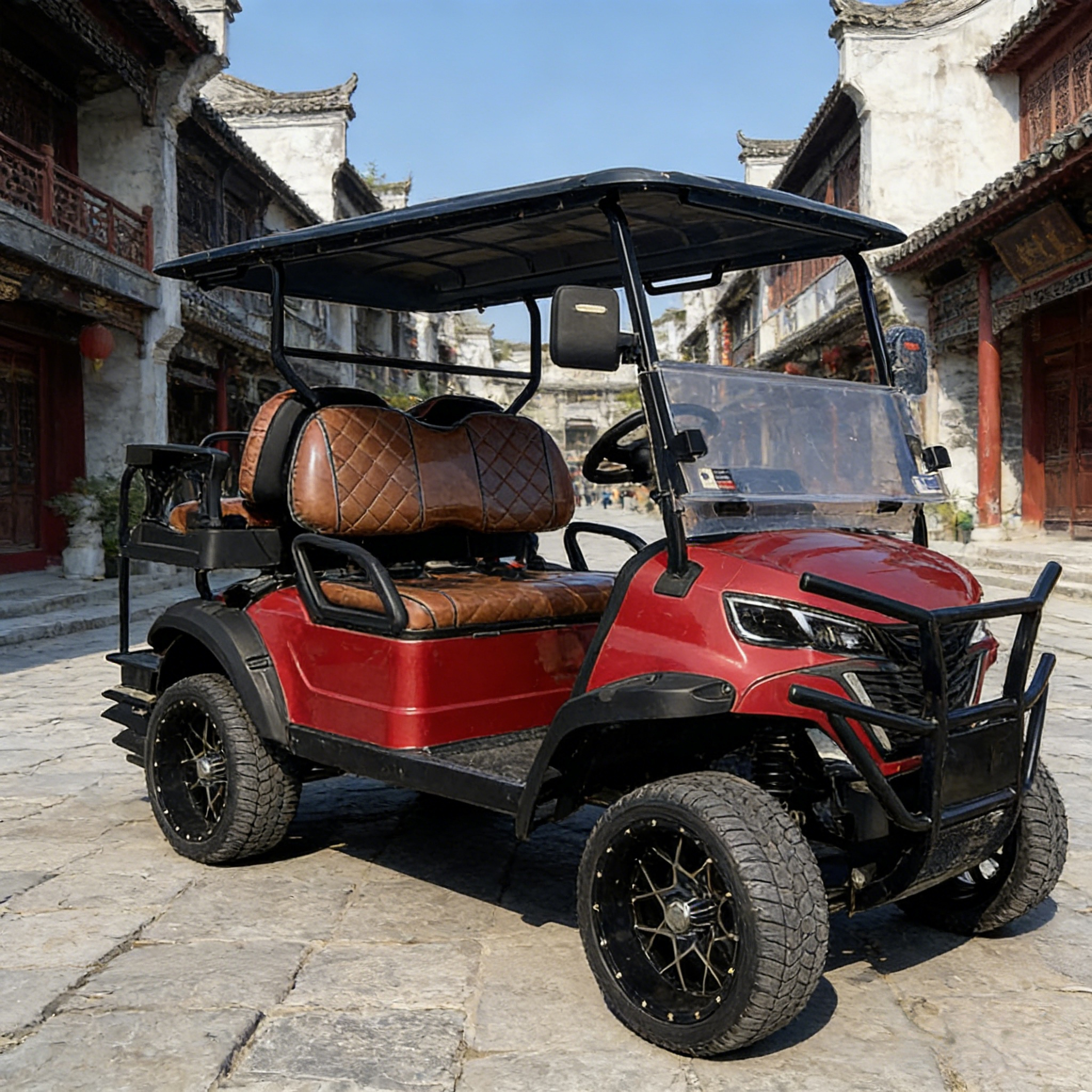 WOLAN Electric Steel Chassis Solar Charge 4 Seater Green Golf Cart with 48V Battery for Eco Park