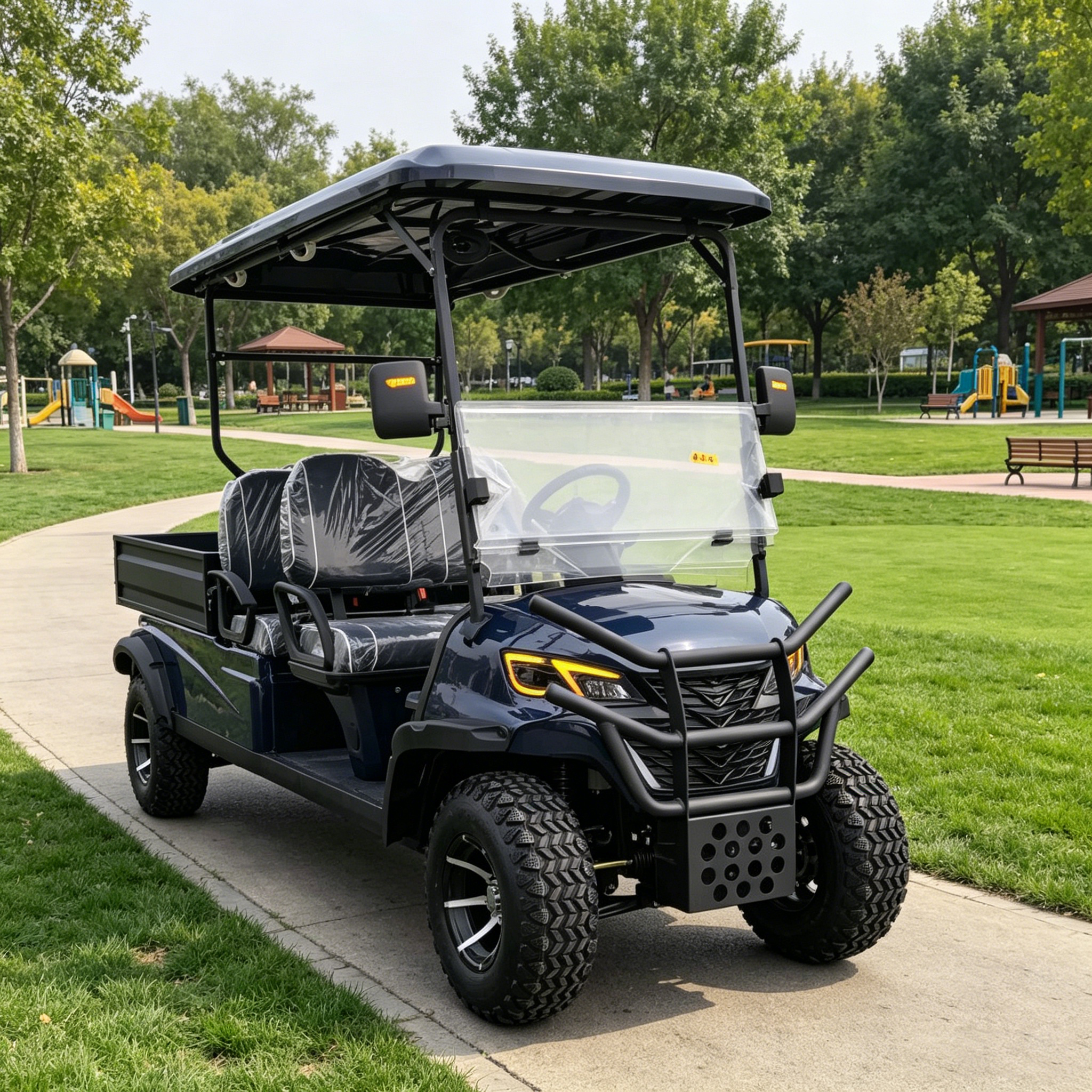 Smart 4-Seater Electric Golf Cart with 9" Touchscreen Backup Camera Bluetooth Street Legal LSV 48V LiFePO4 Lithium 5kW AC Motor