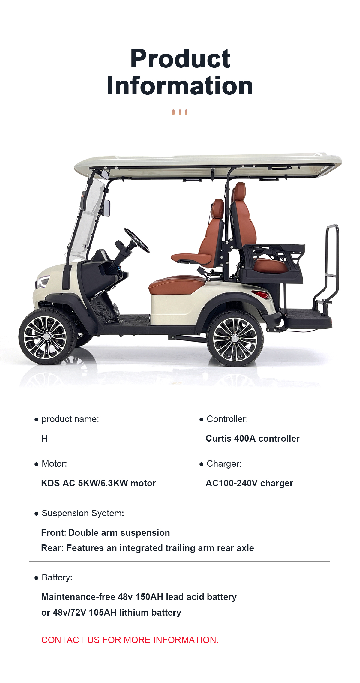 Customizable Off-Road 4-Seater Electric Golf Cart Lithium Battery 70-90km Range 5KW/6.3KW Motor 70 Km/h Max Speed CE/DOT/Eec