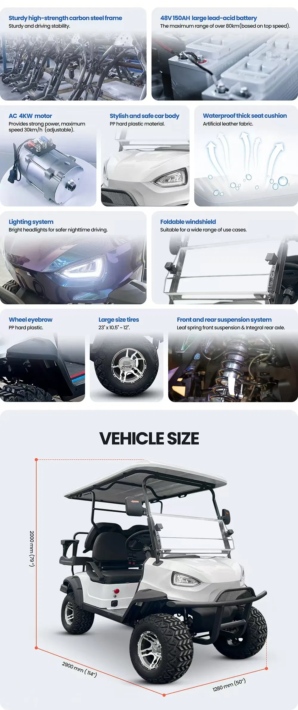 Driving-Stable Performance High Speed Capable AC 4kw Motor Driven Golf Buggies Cart
