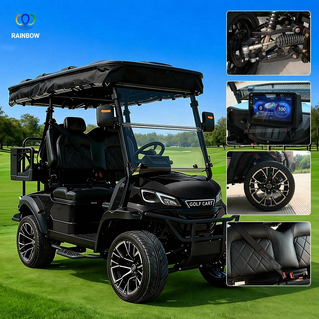 Smart 4-Seater Electric Golf Cart with 9" Touchscreen Backup Camera Bluetooth Street Legal LSV 48V LiFePO4 Lithium 5kW AC Motor