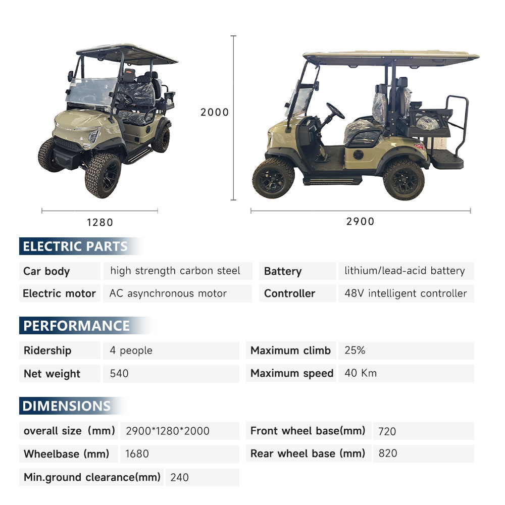 2026 New Luxury Electric Golf Cart 48V/72V Customized Lithium Battery 4 Seats Club Golf Cart for Tourist Reception