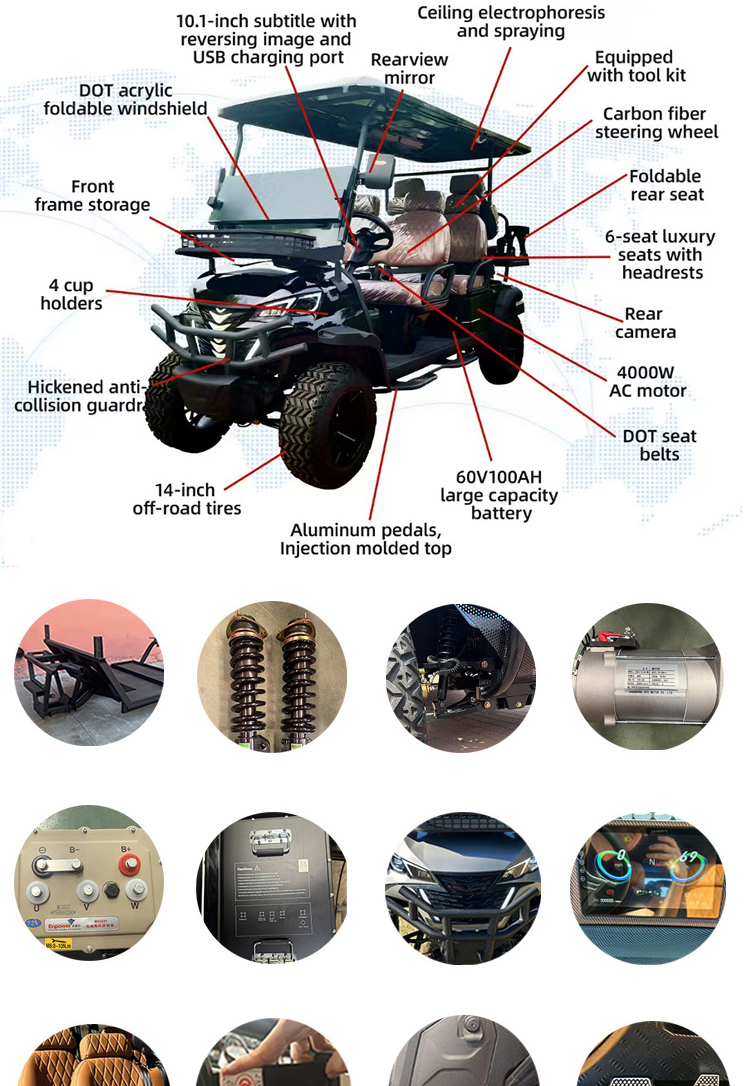 Luxury Electric 6seats Offroad Golf Cart Certified by CE DOT