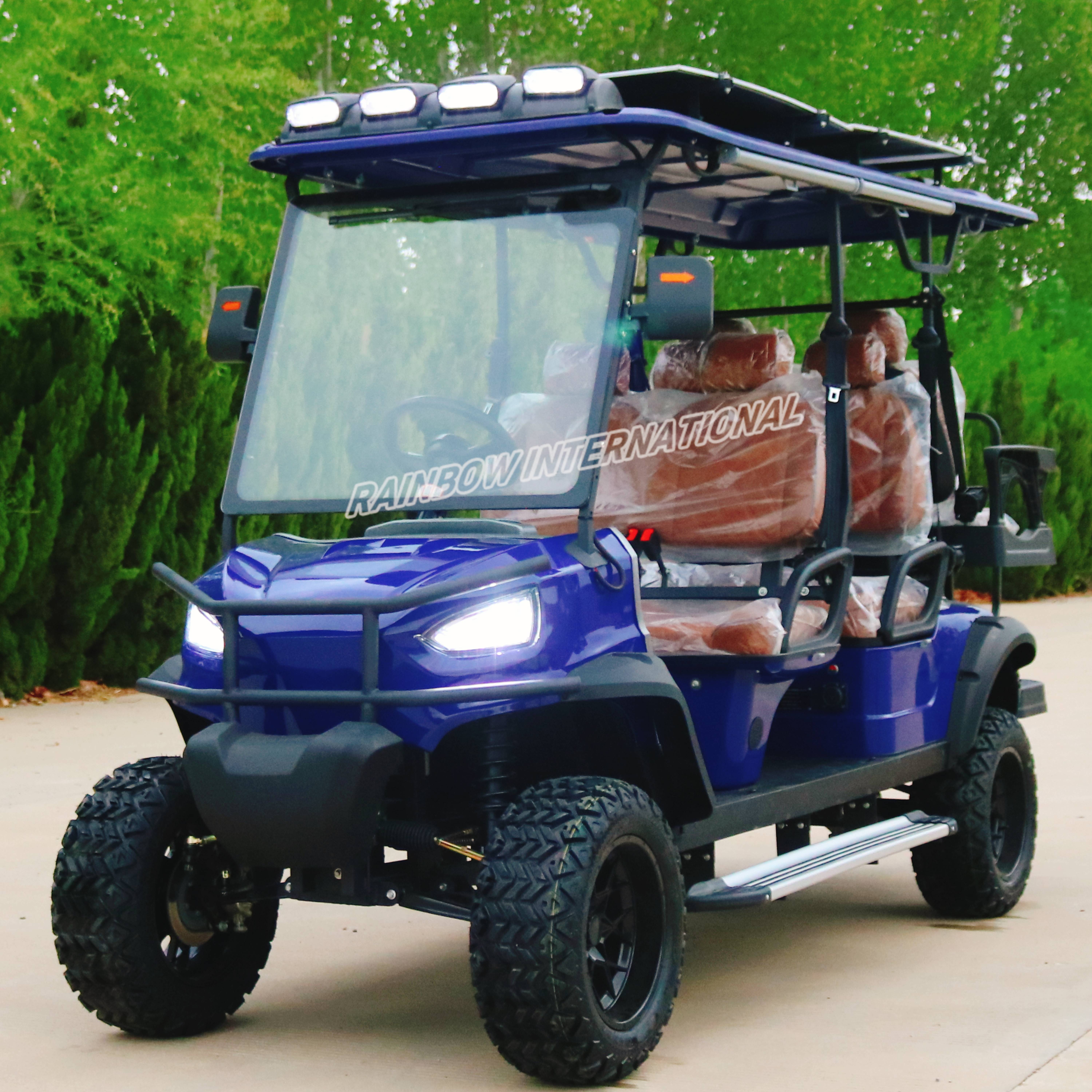 UK Customer Customized Right Hand Luxury Performance Solar Off-Road 6 Seater Electric Golf Buggy Cart with Lithium Battery