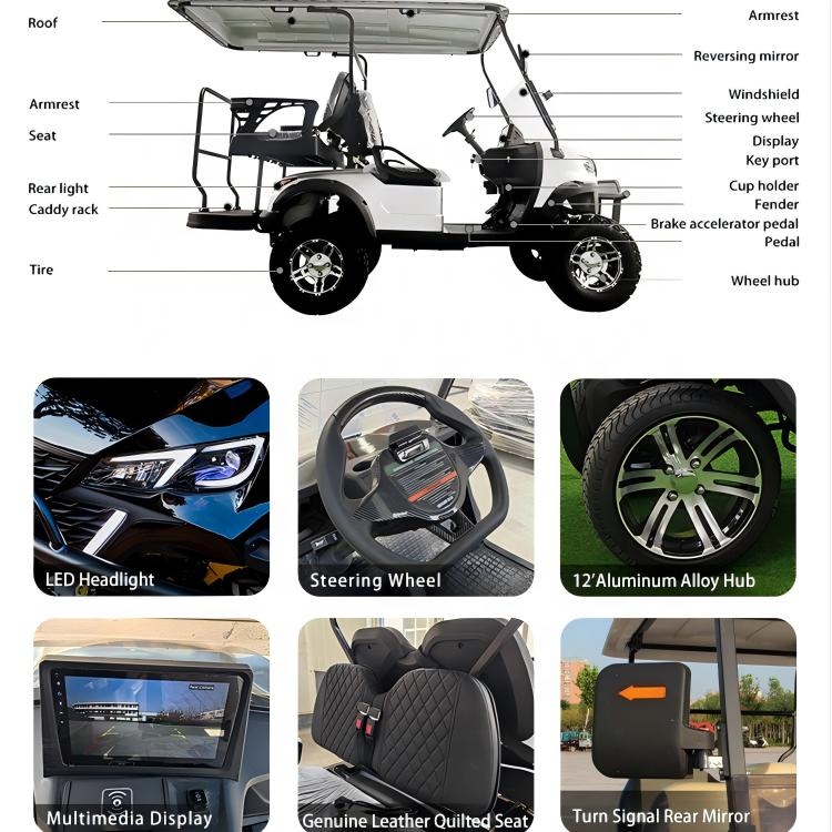Electric Off-road Hunting Golf Cart with 4 Seats Metal Frame Curtis Controller High Speed Heavy Duty 48v Battery 90km Range