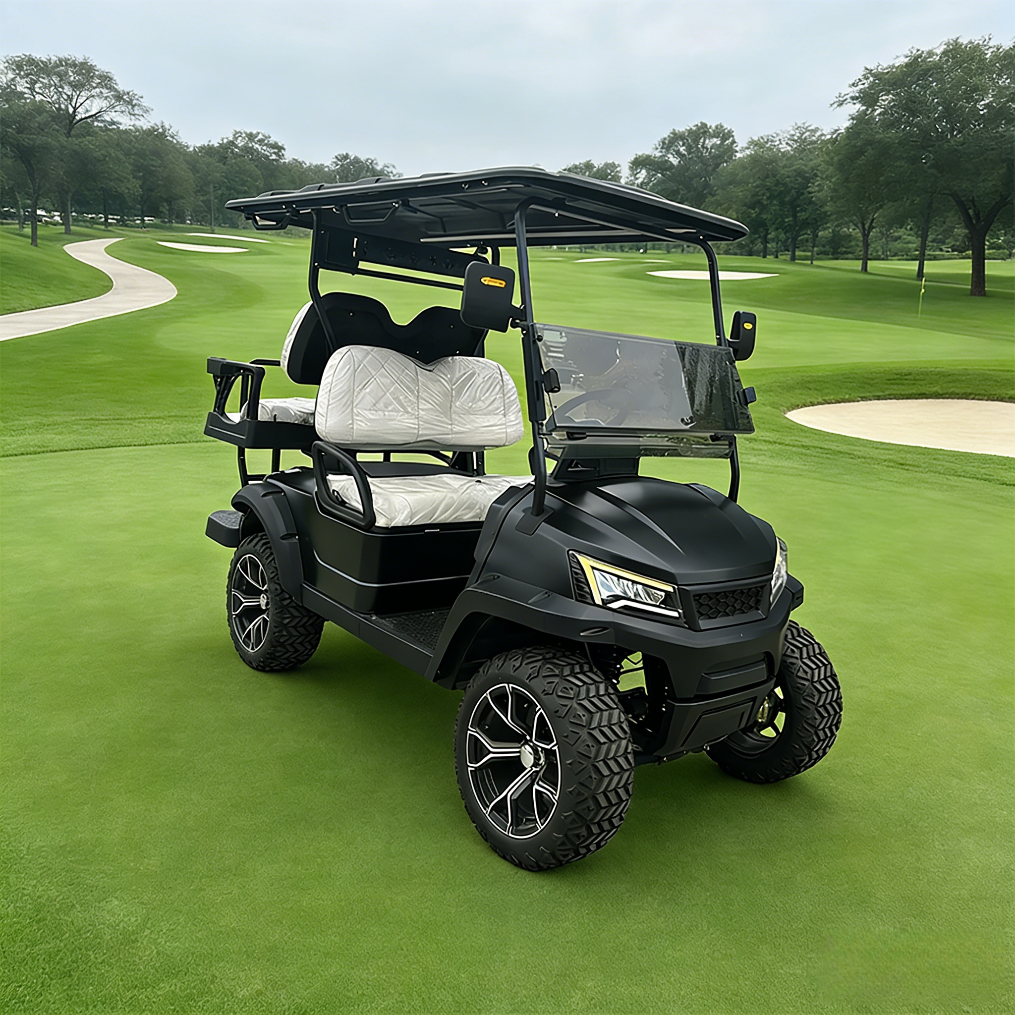Professional Grade 4 Seater Golf Cart with Rear Caddie Standing Platform for Club Course and Rental Fleets