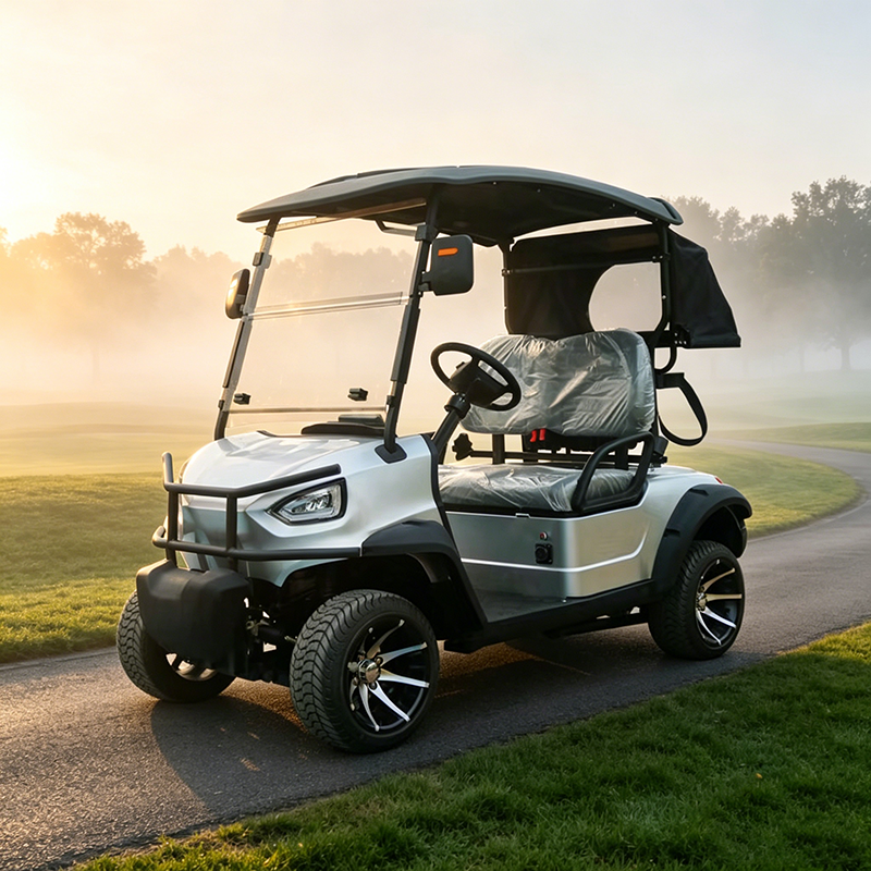 Silver 2-Seater Urban Electric Golf Cart, Compact Utility Vehicle with Foldable Windshield &amp; Rear Privacy Cover