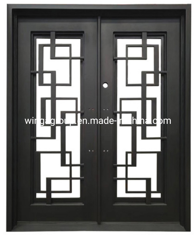 French Style Modern Double Wrought Iron Gate Exterior Security Entry Steel Metal Double Door