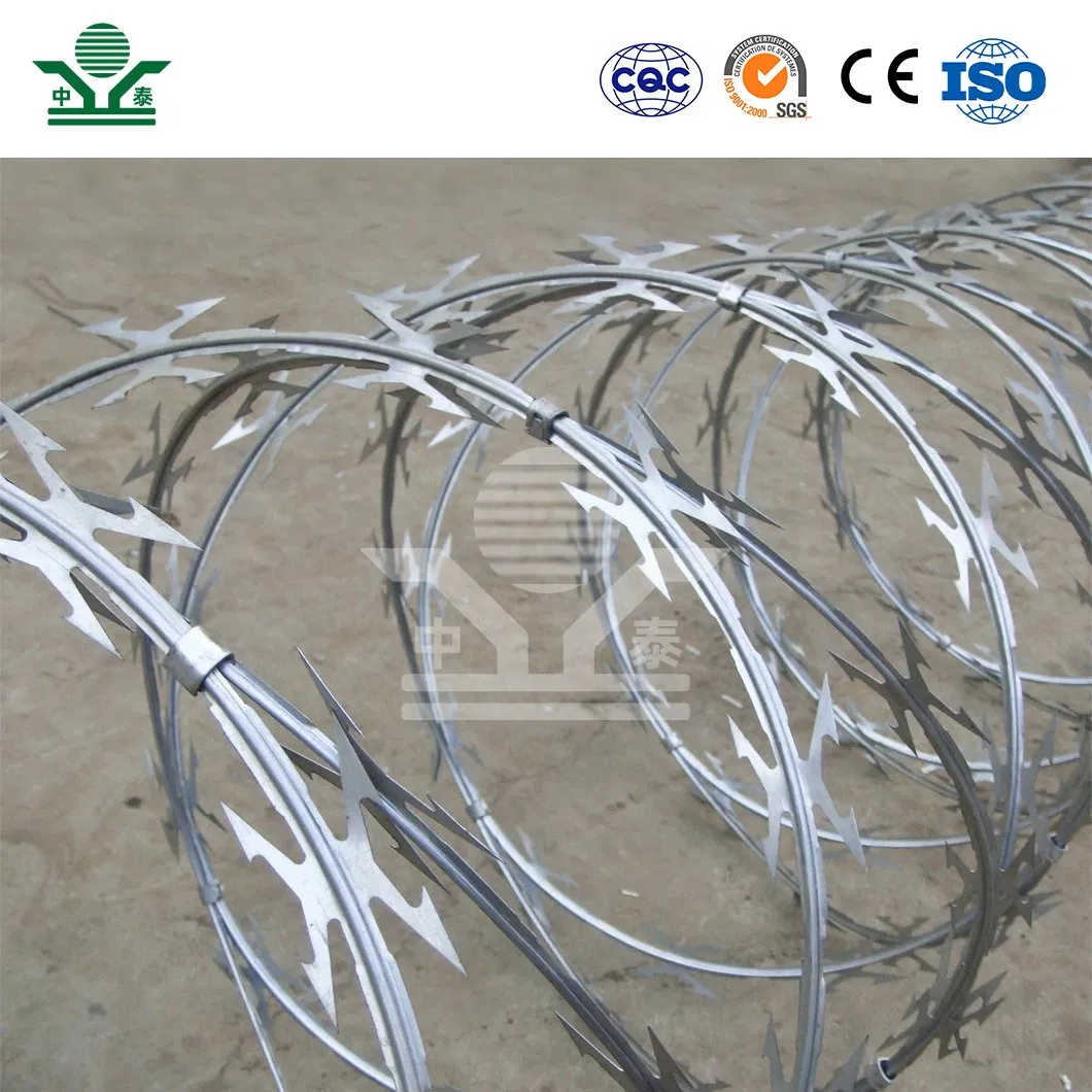 Zhongtai Barbed Wire Mesh Fence China Manufacturers 4m 10m 15 - 20m Length Rust Proof Razor Barbed Wire Used for Anti-Climb Temporary Fence