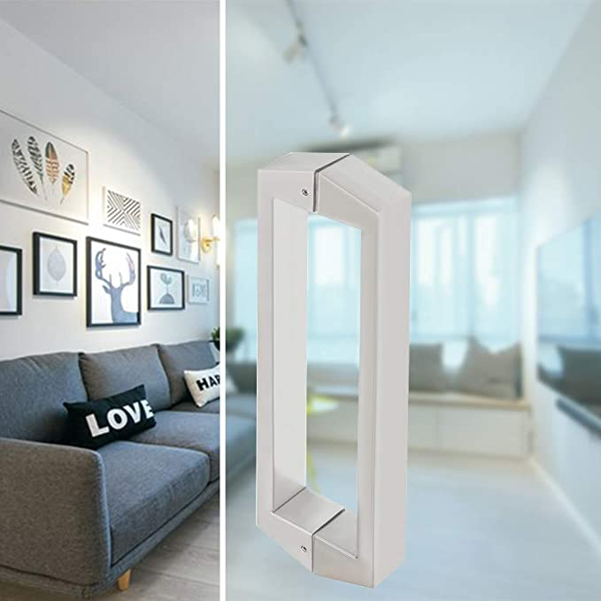 16-Inch Double Side Shower Glass Door Handle Pull Set Square Back-to-Back Heavy Thickening SUS304 Stainless Steel Brushed Nickel