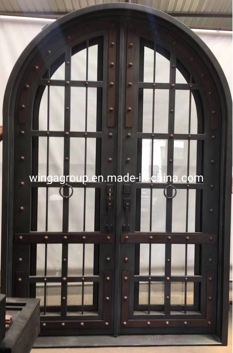French Style Modern Double Wrought Iron Gate Exterior Security Entry Steel Metal Double Door