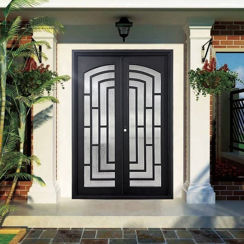 New Front Design Exterior Wrought Iron Entrance Double Steel Security Metal Doors