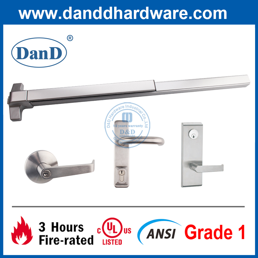 ANSI UL Listed Panic Lock Bar Stainless Steel 304 Fire Rated Lock Half Length Rod Commercial Push Bar Panic Door Lock Exit Rim Hardware Panic Exit Device Bar