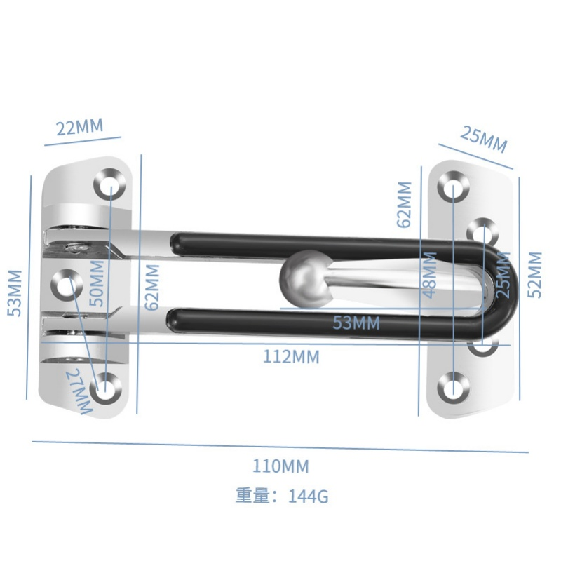 Zinc Alloy Anti-Theft Clasp Deduction with Silicone Rubber for Hotel Safety Door Hardware Security Chain Door