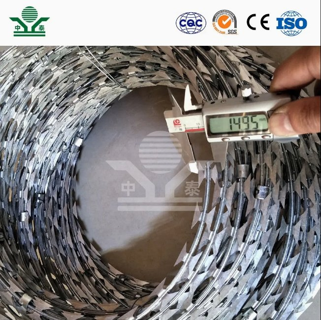 Zhongtai Razor Barbed Wire China Manufacturing 450mm Coil Diameter Razor Barbed Wire