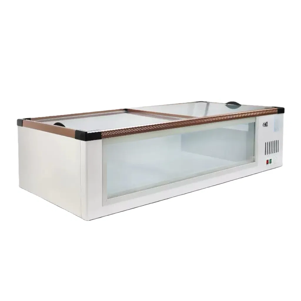 Night Market Commercial Island Display Freezer, Small Glass Surface Display Refrigerator for Stall Cold Storage &amp; Freezing