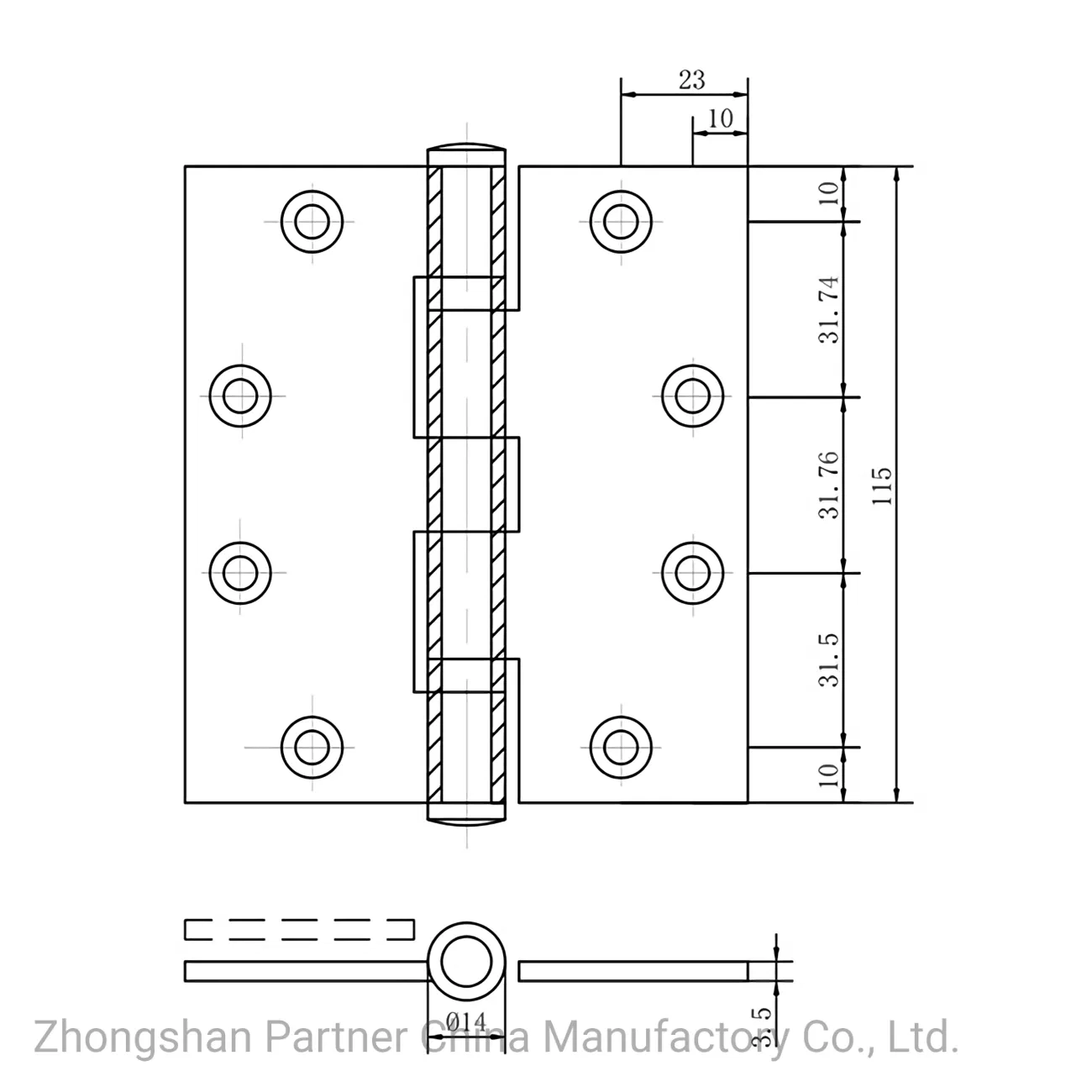 Stainless Steel 304 Butt Door Hardware Hinge Silver Security Pivot Ball Bearing Commercial Metal Door Hinge