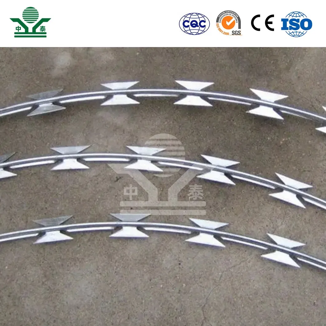 Zhongtai 500m Barbed Wire China Wholesalers 980mm Coil Diameter Razor Blade Barbed Wire Used for Airport Fence