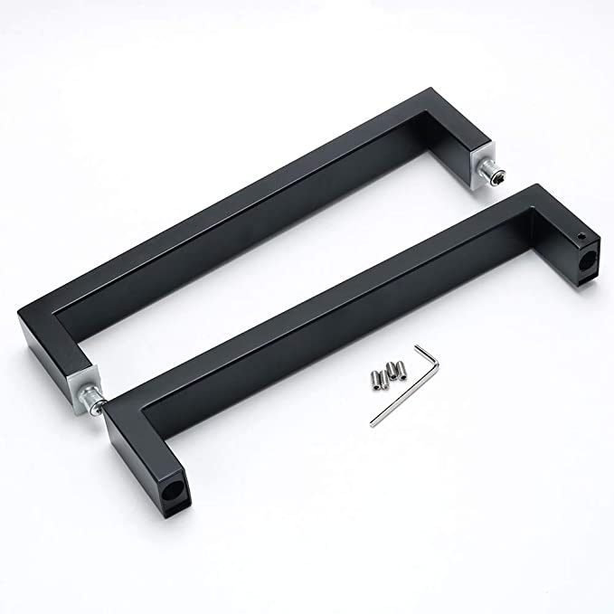 10-Inch SUS304 Stainless Steel Matte Black Square Back-to-Back Double Shower Glass Door Handle Pull Set with Washers