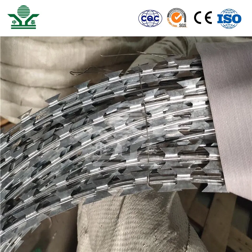 Zhongtai 500m Barbed Wire China Wholesalers 980mm Coil Diameter Razor Blade Barbed Wire Used for Airport Fence
